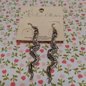 Paris Collection snake serpent rhinestones earrings dangle new nwt silver goth